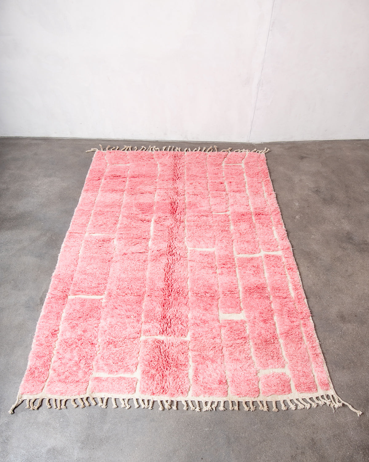 Modern, designer, handcrafted Berber rug from Morocco. Beniourain carpet with beautiful colours and patterns and fluffy wool texture.